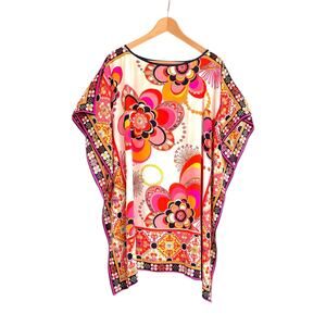 Trina Turk Silk Bright Floral Swim Coverup M/L Mod  Pink Orange Navy